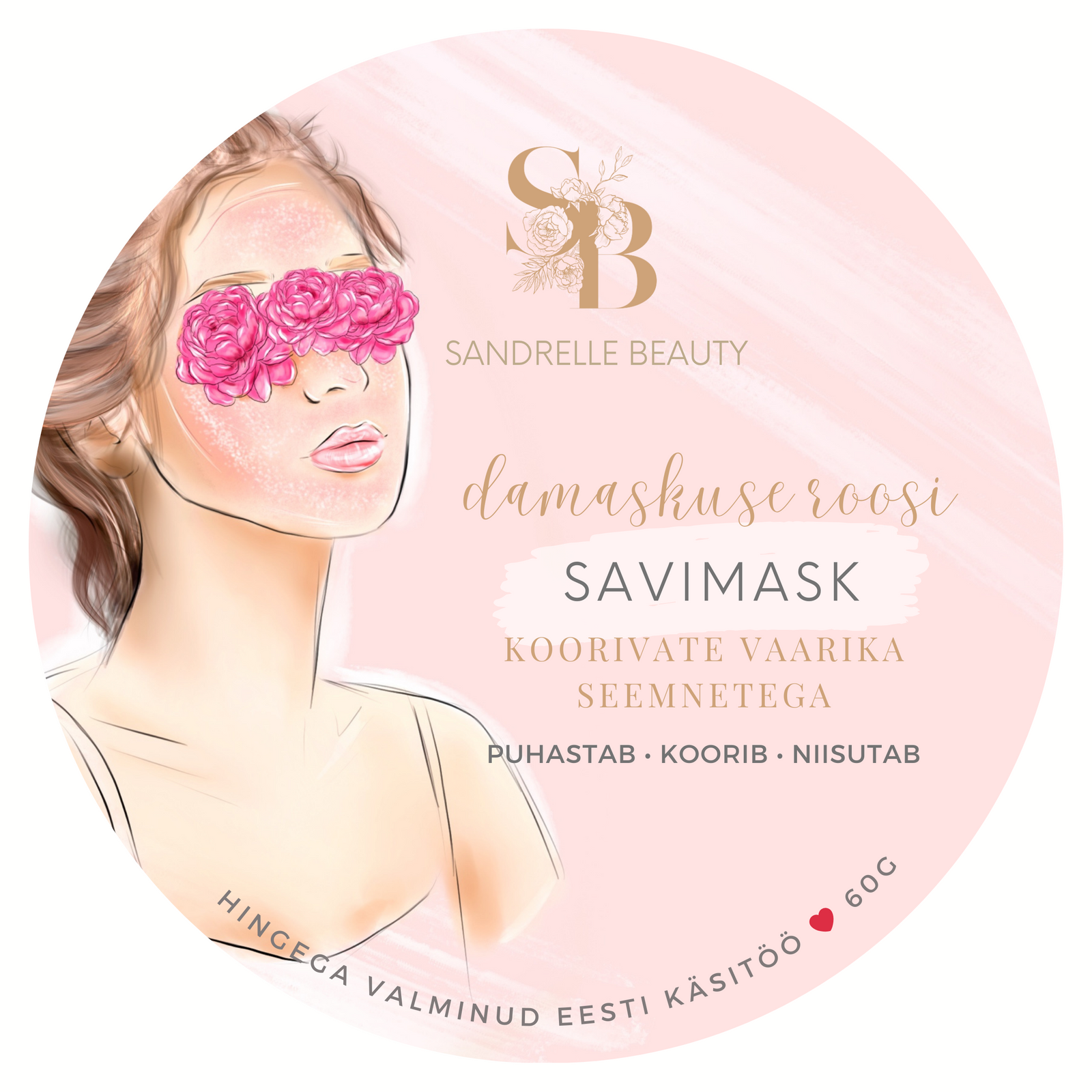 Damaskuse roosi savimask koorivate vaarika seemnetega